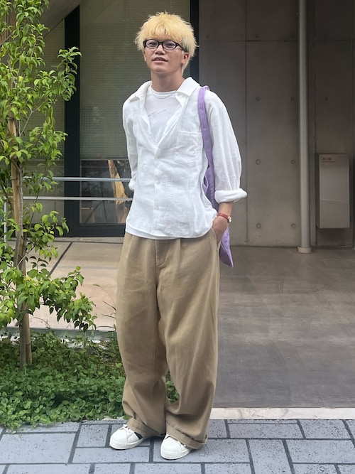 「Noen(ノエン)のリネンライクガーゼシャツ(シャツ/ブラウス)」を使った、reijiro さん(メンズ・165cm)の夏コーディネート