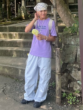 「BROKEN BASE（ブロークンベース）のアイテム（パンツ）」を使った、reijiro さん（メンズ・165cm）の夏コーディネート