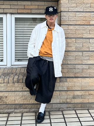 「 hellam(へラム)のサーモントメガネ(メガネ)」を使った、reijiro さん(メンズ・165cm)の秋コーディネート