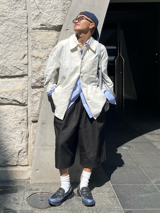「BROKEN BASE(ブロークンベース)のB.BASEオーバーシャツ(シャツ/ブラウス)」を使った、reijiro さん(メンズ・165cm)の春コーディネート