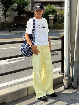 「アイテム（その他パンツ、イエロー系）」を使った、reijiro さん（メンズ・165cm）の夏コーディネート