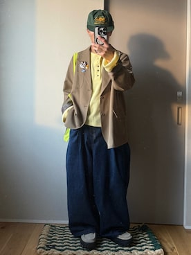 「Elanque（エランク）のtailored jacket / テーラードジャケット（Tailored jacket、ブラウン系）」を使った、reijiro さん（メンズ・165cm）の春コーディネート
