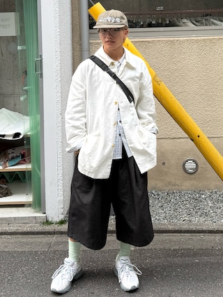 「common gull products.（コモンガルプロダクツ）のくすぐる風に備えてスカーフとシャツを（シャツ/ブラウス）」を使った、reijiro さん（メンズ・165cm）の春コーディネート