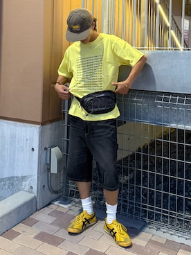 「CIAOPANIC TYPY（チャオパニックティピー）の【UNISEX】【全12色展開】メッセージプリント半袖Tee（Tシャツ/カットソー）」を使った、reijiro さん（メンズ・165cm・20代）の夏コーディネート