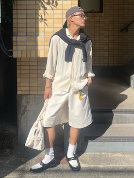 「LASSU&FRISS（ラスアンドフリス）のLASSU&FRISS コインローファー（ローファー、ブラック系）」を使った、reijiro さん（メンズ・165cm）の夏コーディネート
