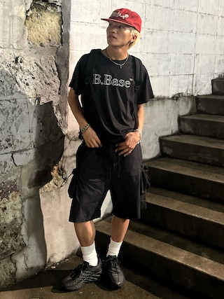 「BROKEN BASE(ブロークンベース)のBroken BaseアソートロゴTシャツ(Tシャツ/カットソー)」を使った、reijiro さん(メンズ・165cm)の夏コーディネート