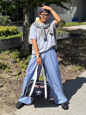 「common gull products.（コモンガルプロダクツ）のお休みと行ってきますのパジャマパンツ、遭遇（その他パンツ）」を使った、reijiro さん（メンズ・165cm）の夏コーディネート