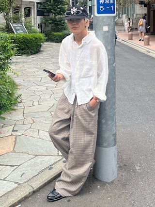 「Noen（ノエン）のリネンライクガーゼシャツ（シャツ/ブラウス）」を使った、reijiro さん（メンズ・165cm）の秋コーディネート