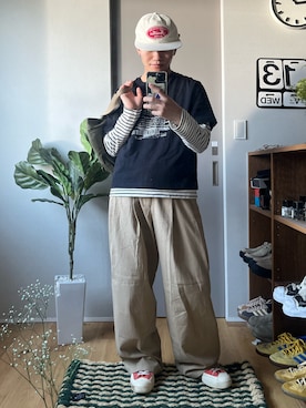 「luijoieのアイテム（Pants、ベージュ系）」を使った、reijiro さん（メンズ・165cm）の春コーディネート