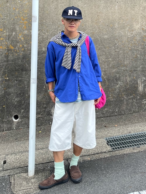 「thisisneverthat（ディスイズネバーザット）のWave Jacquard Tee（Tシャツ/カットソー）」を使った、reijiro さん（メンズ・165cm）の夏コーディネート