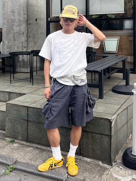 「BROKEN BASE（ブロークンベース）のアイテム（パンツ）」を使った、reijiro さん（メンズ・165cm）の夏コーディネート