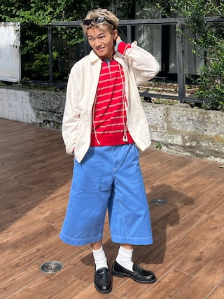 「common gull products.(コモンガルプロダクツ)のなんとなく今日はボーダーニットポロ(ニット/セーター)」を使った、reijiro さん(メンズ・165cm)の秋コーディネート