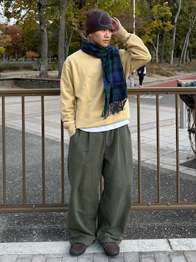 「アイテム（マフラー）」を使った、reijiro さん（メンズ・165cm）の秋コーディネート