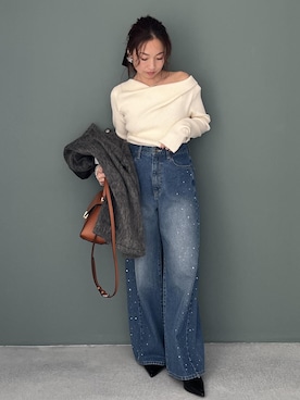 「VIS（ビス）のもちもちドレープリブニットトップス/イージーケア（ニット/セーター）」を使った、yukaさん（レディース・152cm）の冬コーディネート