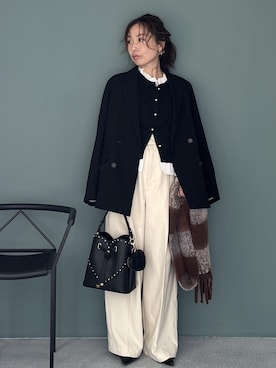 「アイテム（バレッタ/ヘアクリップ）」を使った、yukaさん（レディース・152cm）の冬コーディネート