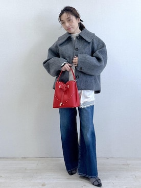 「アイテム（バレッタ/ヘアクリップ）」を使った、yukaさん（レディース・152cm）の冬コーディネート