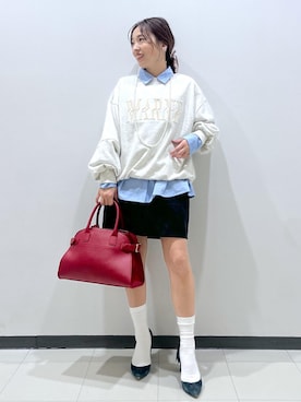 「フェミニンコーデ」｜「アイテム（スウェット）」を使った、yukaさん（レディース・152cm）の秋コーディネート