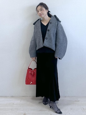 「アイテム（バレッタ/ヘアクリップ）」を使った、yukaさん（レディース・152cm）の冬コーディネート