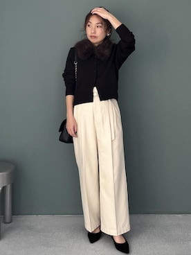 「アイテム（バレッタ/ヘアクリップ）」を使った、yukaさん（レディース・152cm）の冬コーディネート