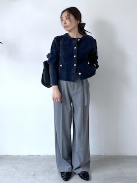 「アイテム（ノーカラージャケット）」を使った、yukaさん（レディース・152cm・40代）の秋コーディネート