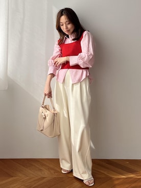 「VIS（ビス）の【累計10,000点突破】【2WAY】ハートカットバッグ（ハンドバッグ、ベージュ系）」を使った、yukaさん（レディース・152cm）の春コーディネート