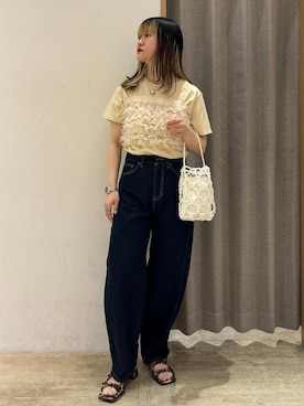 「ビーズバッグ」｜「アイテム（アクセサリー）」を使った、yuさん（レディース・157cm）の春コーディネート