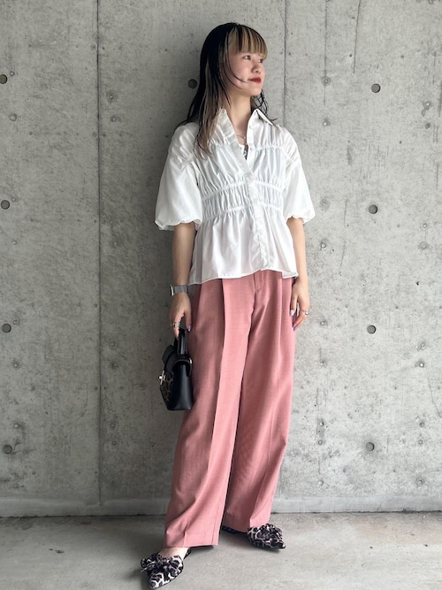 美easy】リネンライクワンタックワイドスラックスパンツ（スラックス
