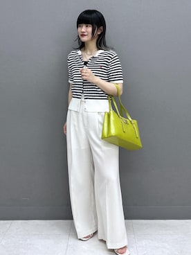 「Juze（ジュゼ）のラインストーンサンダル/2WAY（サンダル、ホワイト系）」を使った、yuさん（レディース・157cm）の春コーディネート