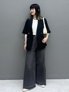 「VIS（ビス）の【180℃美人見え】ハンドルリボンワンショルダーバッグ（ショルダーバッグ、ホワイト系）」を使った、yuさん（レディース・157cm）の春コーディネート