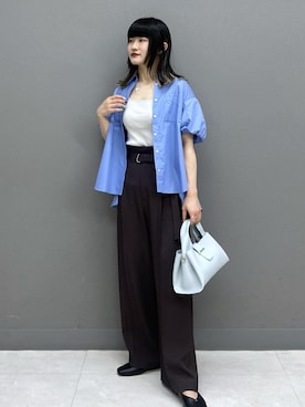 「Juze（ジュゼ）のVカットバブーシュパンプス（パンプス、ブラック系）」を使った、yuさん（レディース・157cm）の春コーディネート