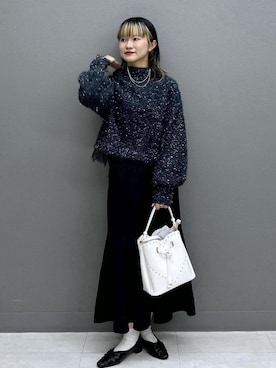 「ニット/セーター」｜「アイテム（アクセサリー）」を使った、yuさん（レディース・157cm）の冬コーディネート