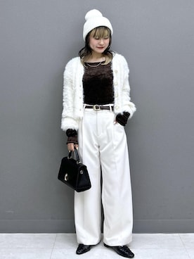 「アイテム（ニットキャップ/ビーニー、ホワイト系）」を使った、yuさん（レディース・157cm）の秋コーディネート