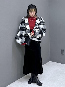 「ニット/セーター」｜「アイテム（アクセサリー）」を使った、yuさん（レディース・157cm）の冬コーディネート