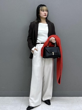 「VIS（ビス）のフェザーヤーンオフショルもちもちリブニット/イージーケア（ニット/セーター）」を使った、yuさん（レディース・157cm）の秋コーディネート