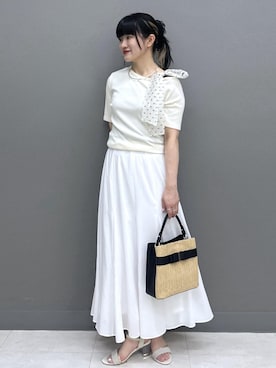 「VIS（ビス）のシアードットボリュームシュシュ（シュシュ、ブラック系）」を使った、yuさん（レディース・157cm）の夏コーディネート