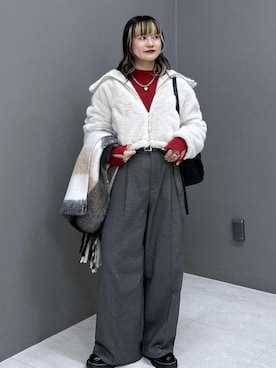 「ニット/セーター」｜「アイテム（アクセサリー）」を使った、yuさん（レディース・157cm）の冬コーディネート