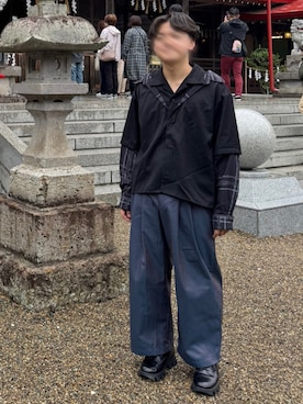 【GRANCY】レイヤードデザインオープンカラーシャツ ブラックSサイズ GRANCY シャツ 「GRANCY」Layered Design Open Collar Shirt