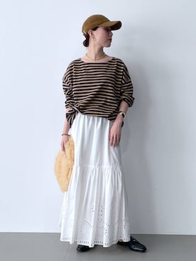 「アイテム（バングル/リストバンド）」を使った、shimomuさん（レディース・158cm）の夏コーディネート