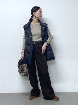 「アイテム（ダウンベスト）」を使った、shimomuさん（レディース・158cm）の秋コーディネート