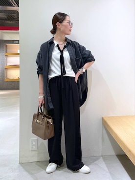 「アイテム（デニムジャケット）」を使った、shimomuさん（レディース・158cm）の秋コーディネート