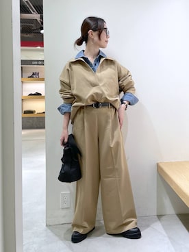 「BARNYARDSTORM（バンヤードストーム）のBARNYARDSTORM / マシュマロワイドパンツ【撥水・セットアップ対応】（スラックス）」を使った、shimomuさん（レディース・158cm）の冬コーディネート