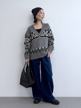 「BARNYARDSTORM（バンヤードストーム）のBARNYARDSTORM / 裏起毛バレルデニム【WEB限定サイズL】【「i.style closet」ご紹介アイテム】（デニムパンツ、ブルー系）」を使った、shimomuさん（レディース）の秋コーディネート