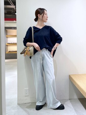 「ウエストゴム」｜「アイテム（財布/小物）」を使った、shimomuさん（レディース・158cm）の秋コーディネート