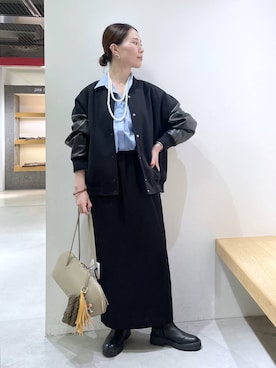 「アイテム（スタジャン）」を使った、shimomuさん（レディース・158cm）の秋コーディネート