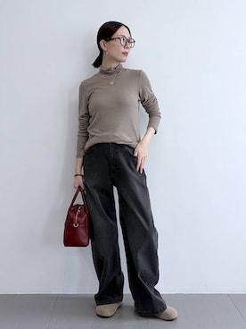 「BARNYARDSTORM（バンヤードストーム）のBARNYARDSTORM / ライトカットタートル / マシンウォッシャブル 【「i.style closet」ご紹介アイテム】（Tシャツ/カットソー、ベージュ系）」を使った、shimomuさん（レディース）の秋コーディネート