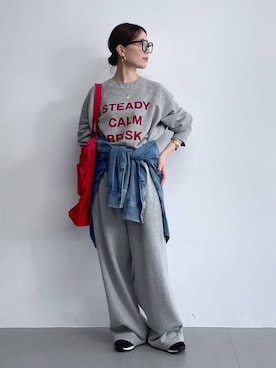 「ウエストゴム」｜「アイテム（スウェットパンツ）」を使った、shimomuさん（レディース・158cm）の秋コーディネート