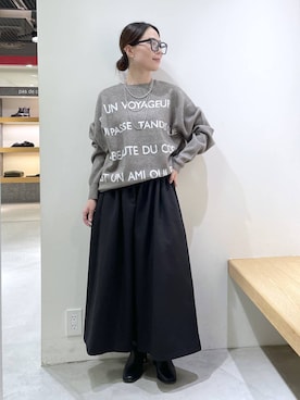 「ウエストゴム」｜「アイテム（アクセサリー）」を使った、shimomuさん（レディース・158cm）の秋コーディネート