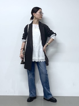 「BARNYARDSTORM（バンヤードストーム）のBARNYARDSTORM / 裾フリルブラウス / ハンドウォッシャブル 【YouTube「i.style closet」紹介アイテム】（シャツ/ブラウス）」を使った、shimomuさん（レディース・158cm）の冬コーディネート