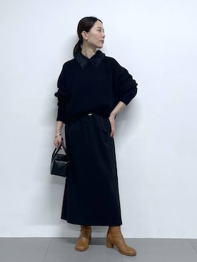 「ウエストゴム」｜「アイテム（アクセサリー）」を使った、shimomuさん（レディース・158cm）の冬コーディネート