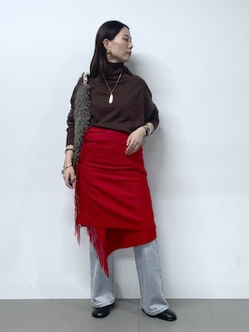 「アイテム（ストール/ショール）」を使った、shimomuさん（レディース・158cm）の秋コーディネート